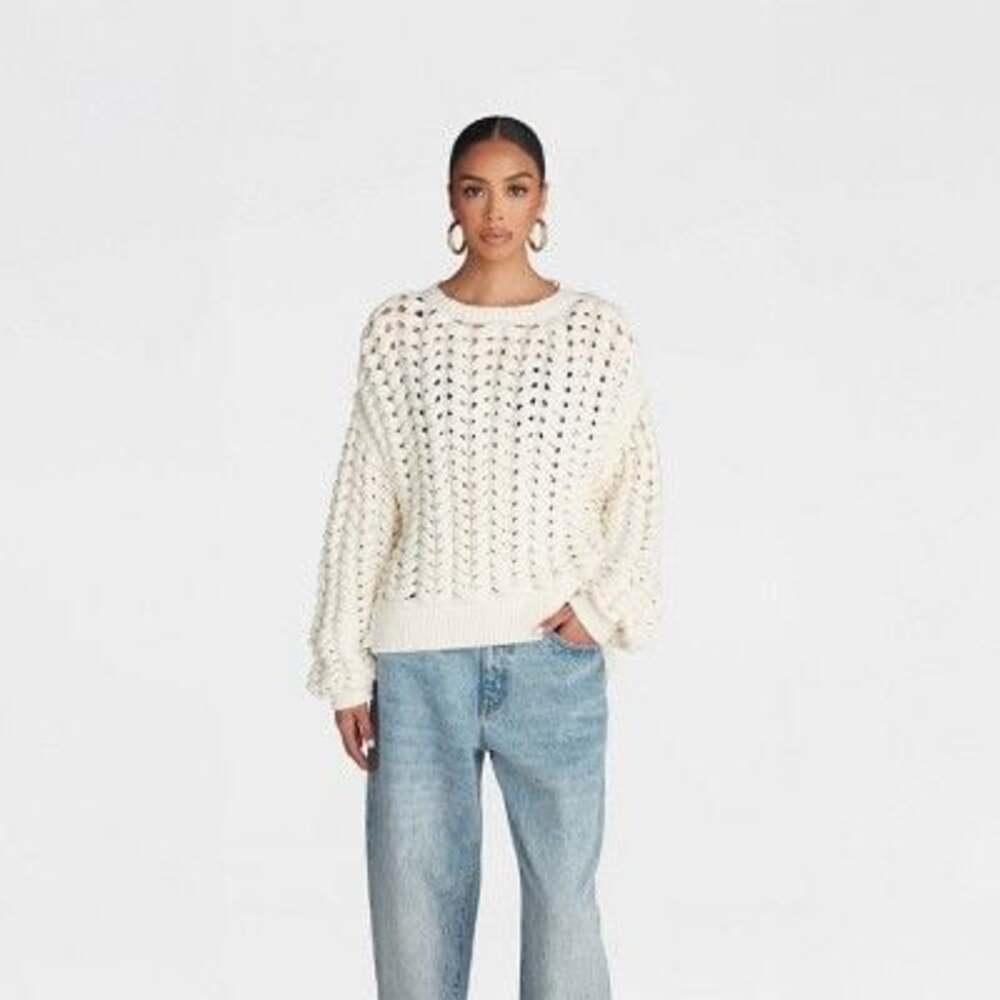 KBB by Kahlana Barfield Brown Cream Cable Knit Sweater Size S